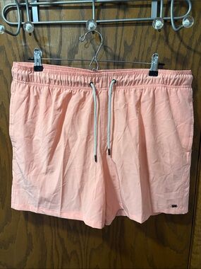 Harmonqlo Coral Pink Orange Swim Trunks Shorts Lined White Drawstring Pockets XL